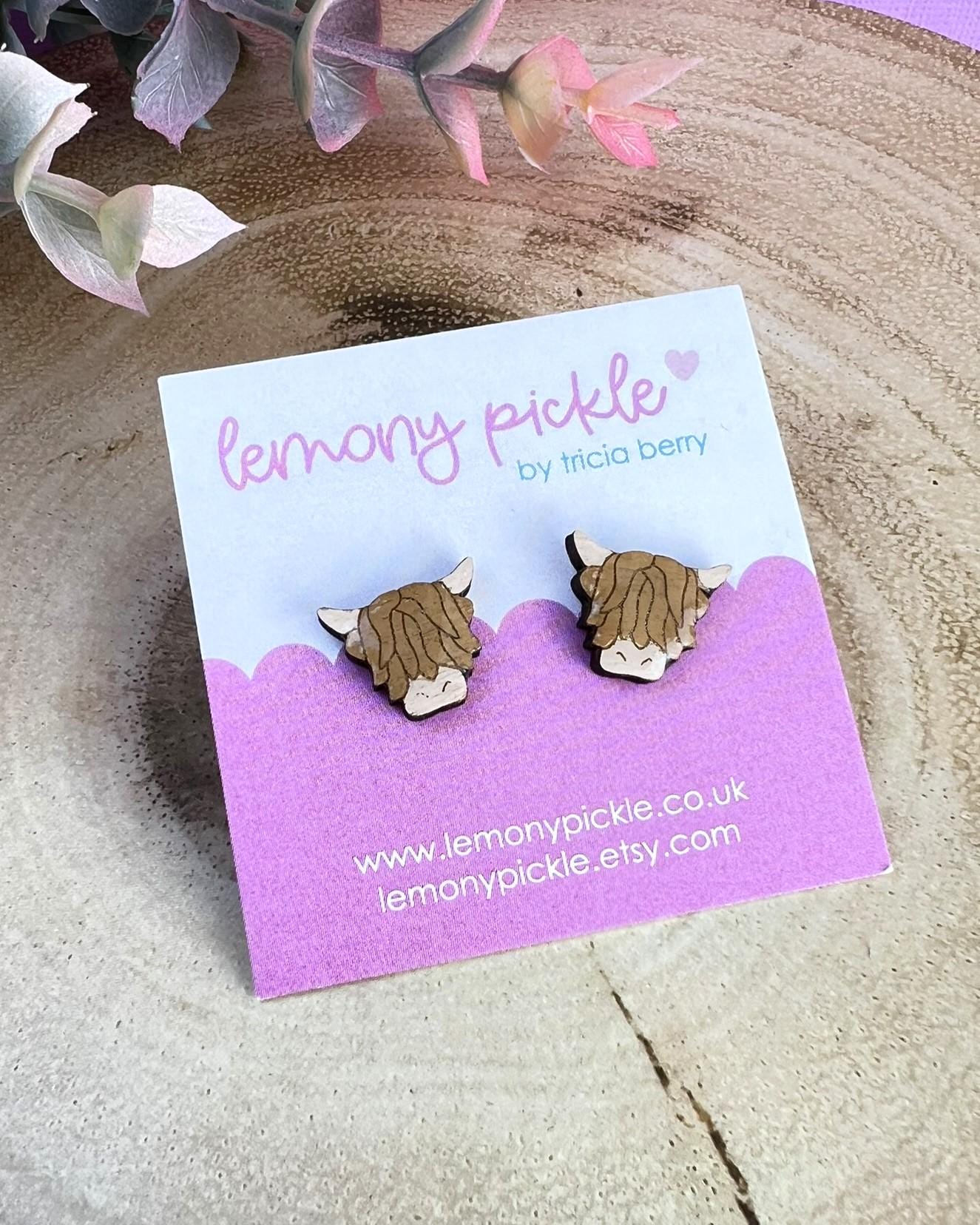Highland Cow Earrings | Hand Painted Wooden Studs