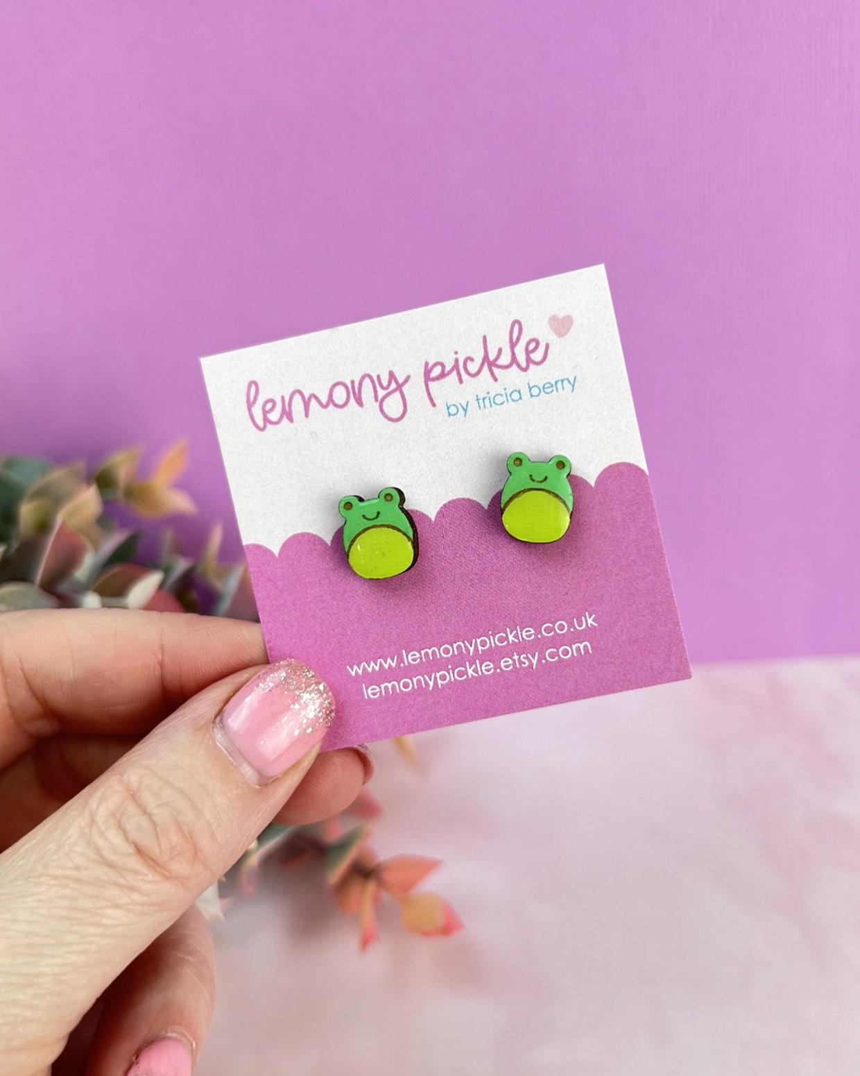 Frog Earrings | Handpainted Wooden Studs