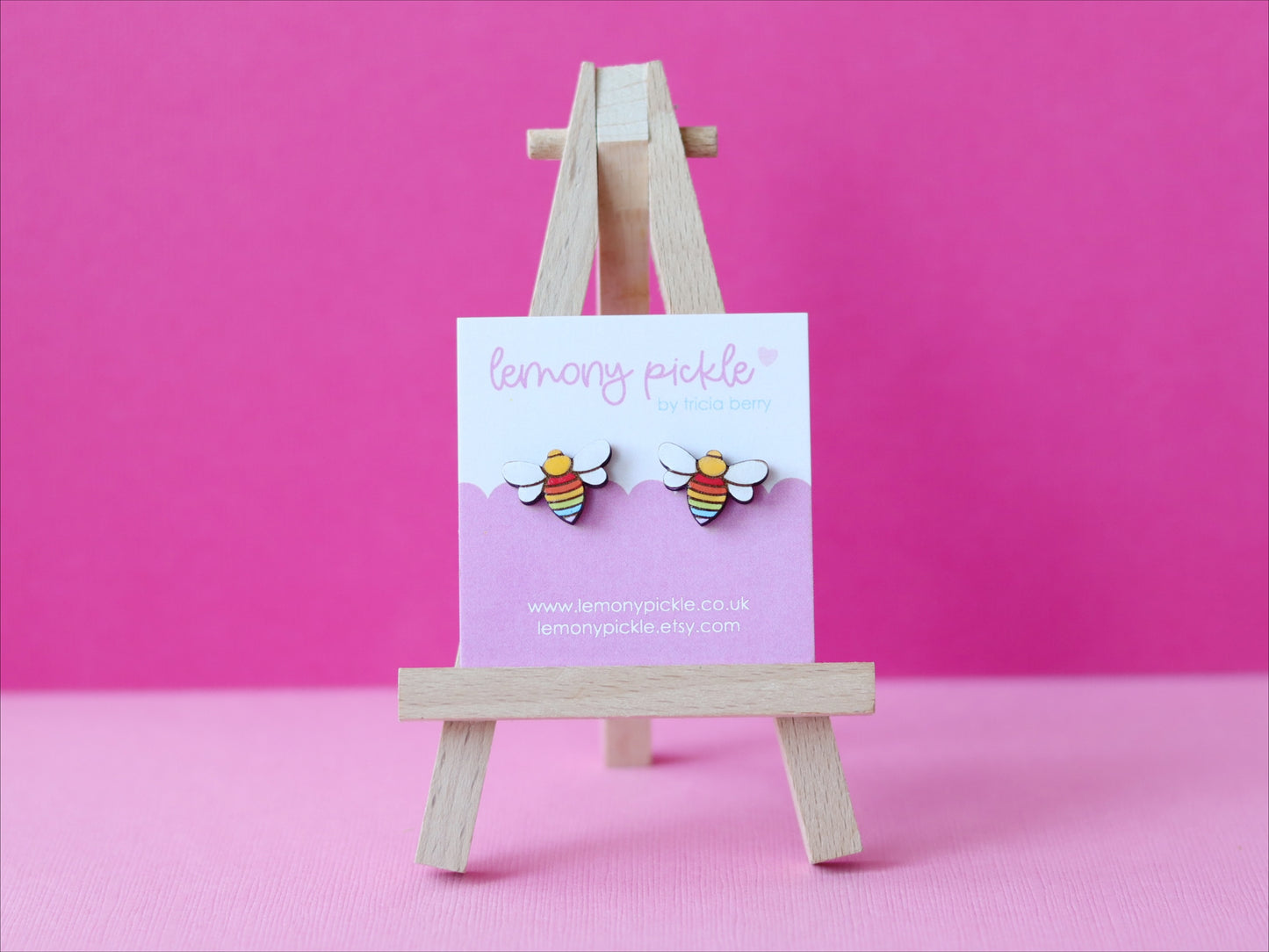 Rainbow Bee Earrings | Handpainted Wooden Studs