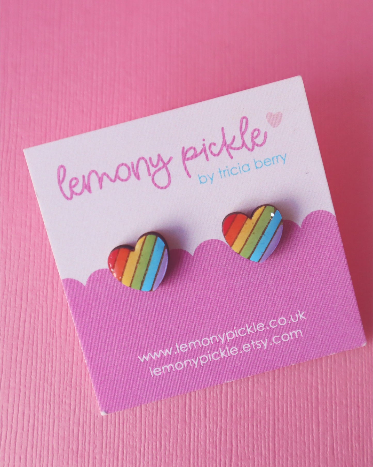 Rainbow Heart Earrings | Handpainted Wooden Studs