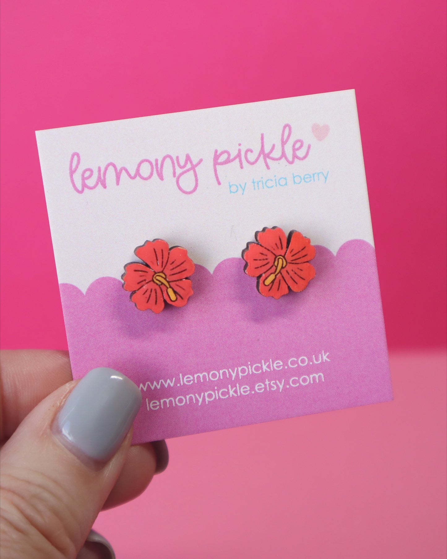 Hibiscus Flower Earrings | Handpainted Wooden Studs