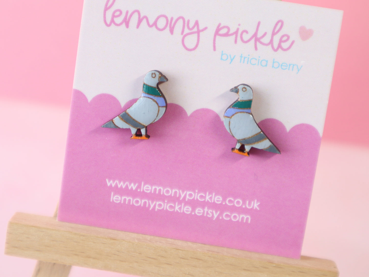 Pigeon Earrings | Handpainted Wooden Studs