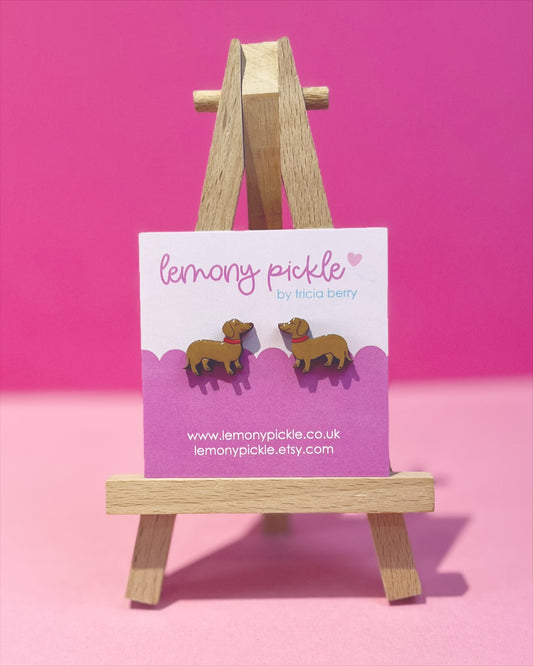 Sausage Dog  | Handpainted Wooden Studs