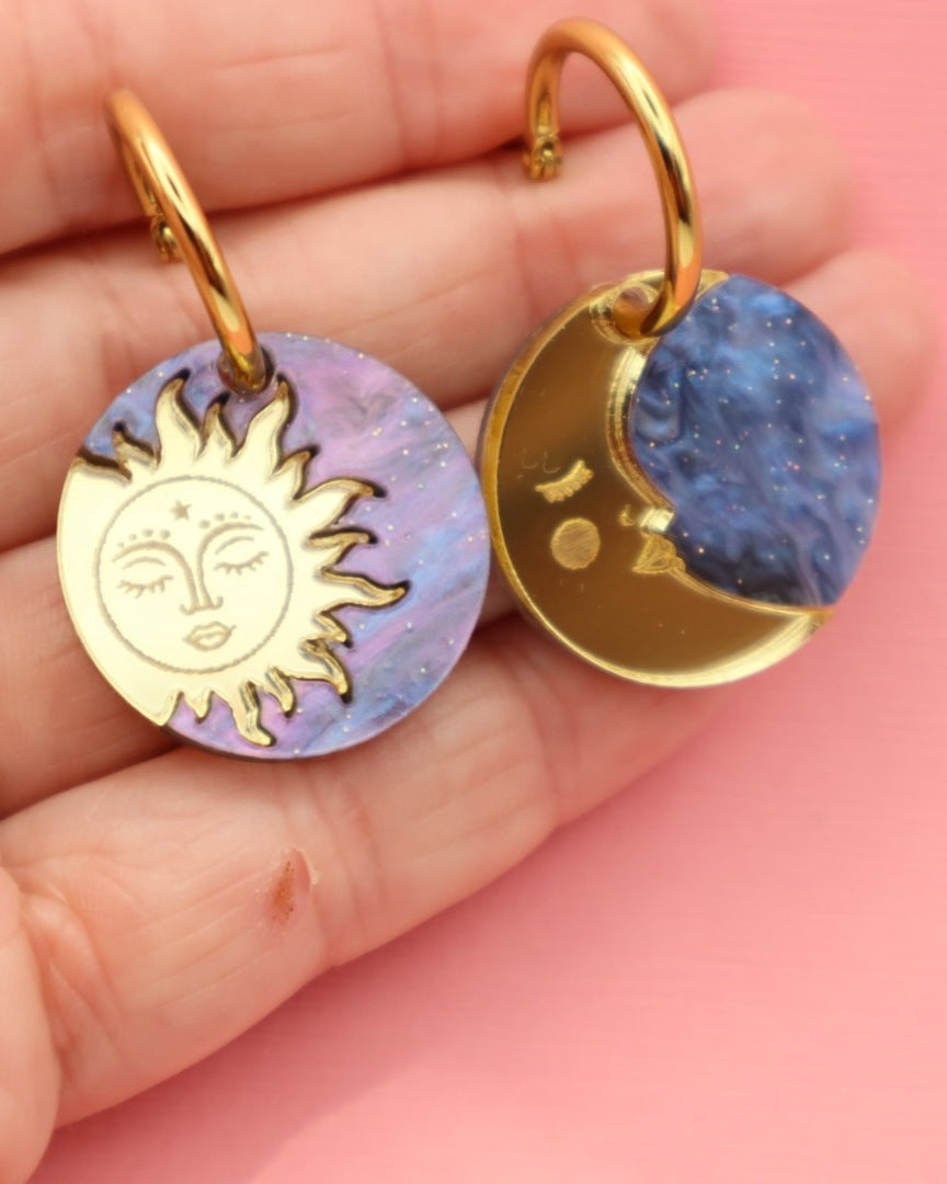 Gold Sun and Moon | Acrylic Dangles