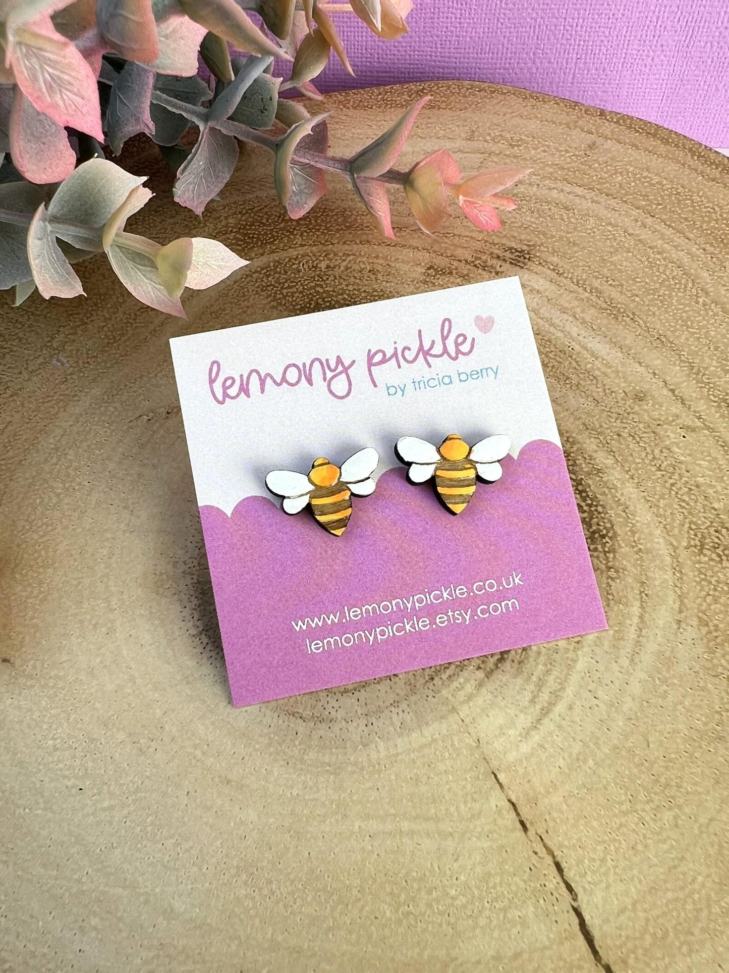 Cute Bee Earrings | Handpainted Wooden Studs