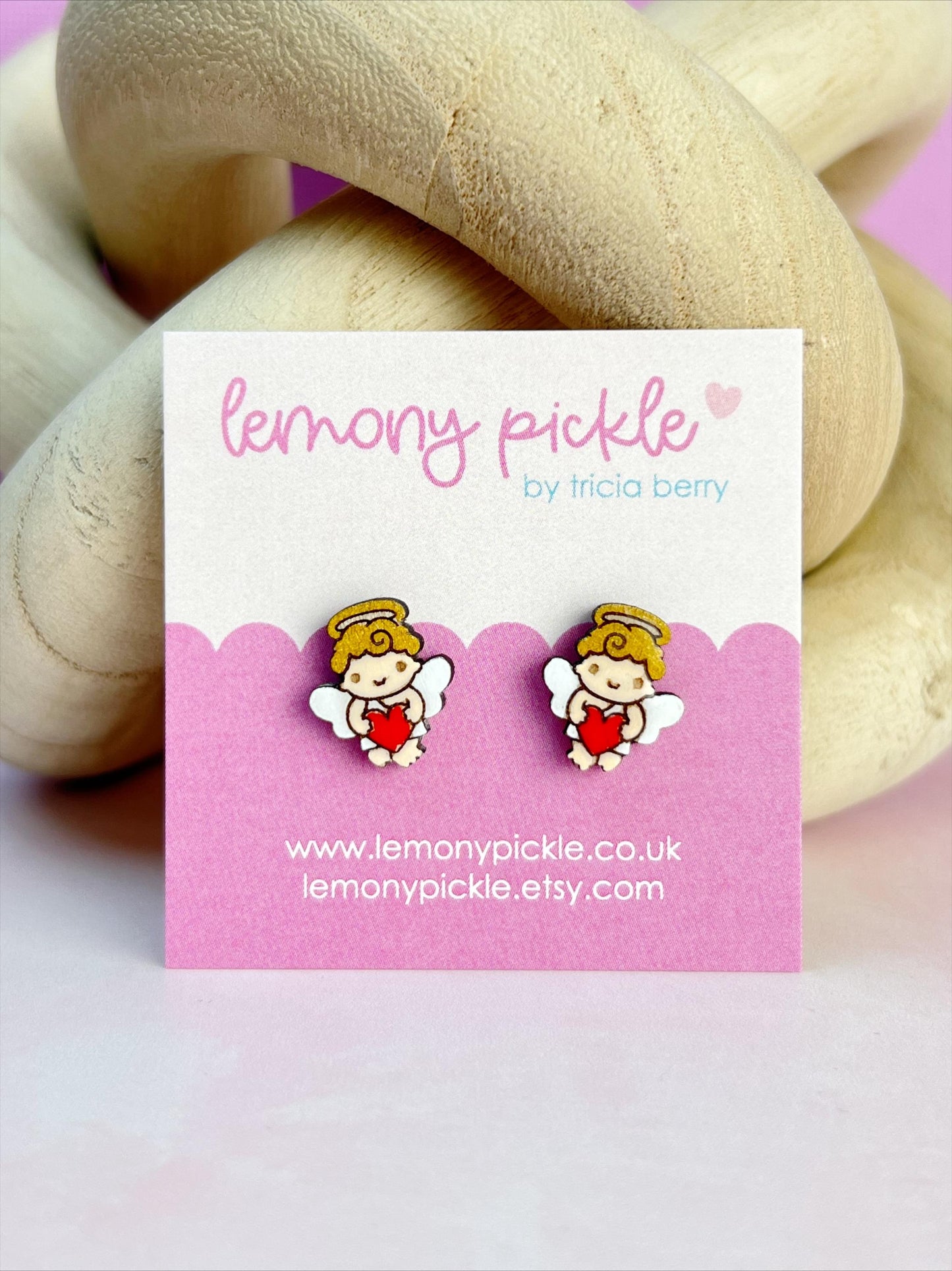 Cupid Earrings | Handpainted Wooden Studs