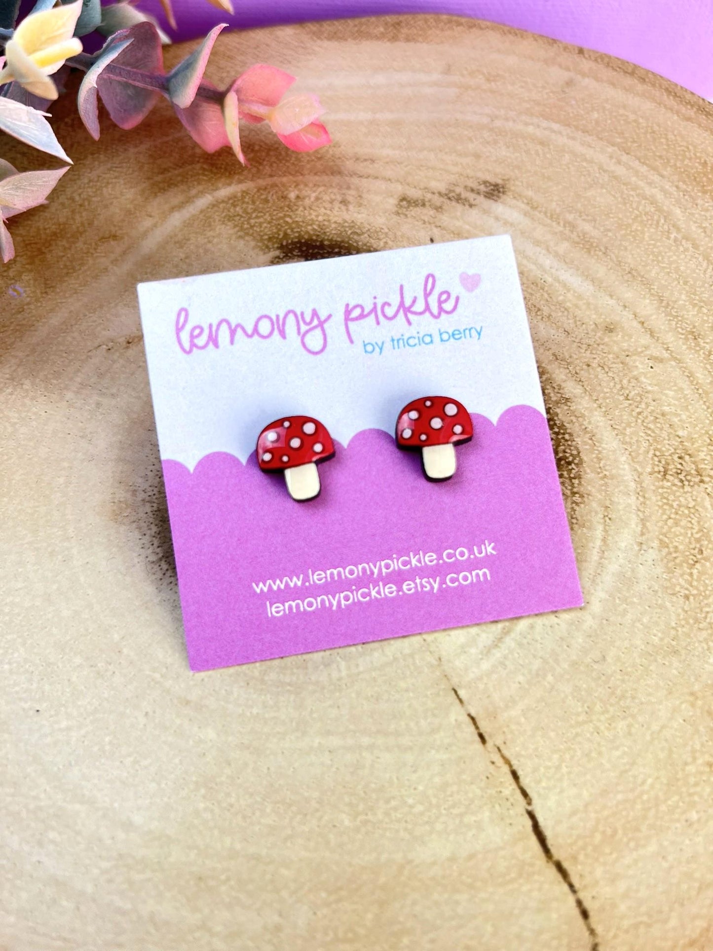 Mushroom Earrings | Handpainted Wooden Studs