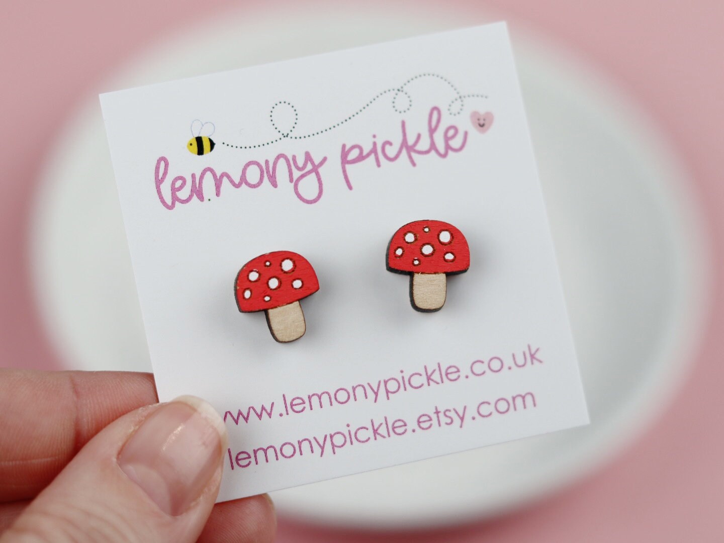 Mushroom Earrings | Handpainted Wooden Studs