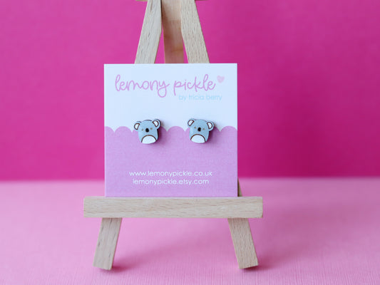Cute Koala Earrings | Handpainted Wooden Studs