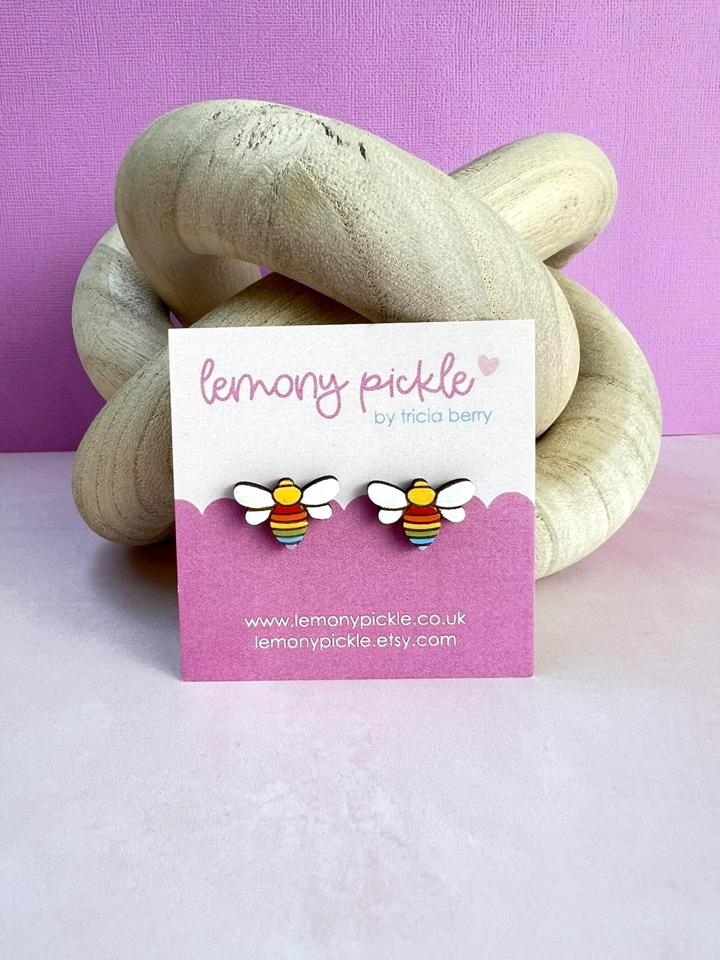 Rainbow Bee Earrings | Handpainted Wooden Studs