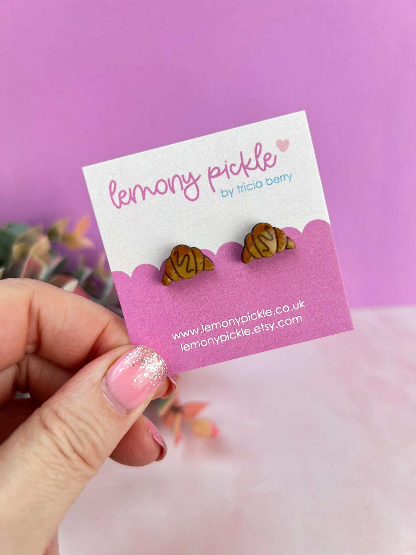 Croissant Earrings | Handpainted Wooden Studs