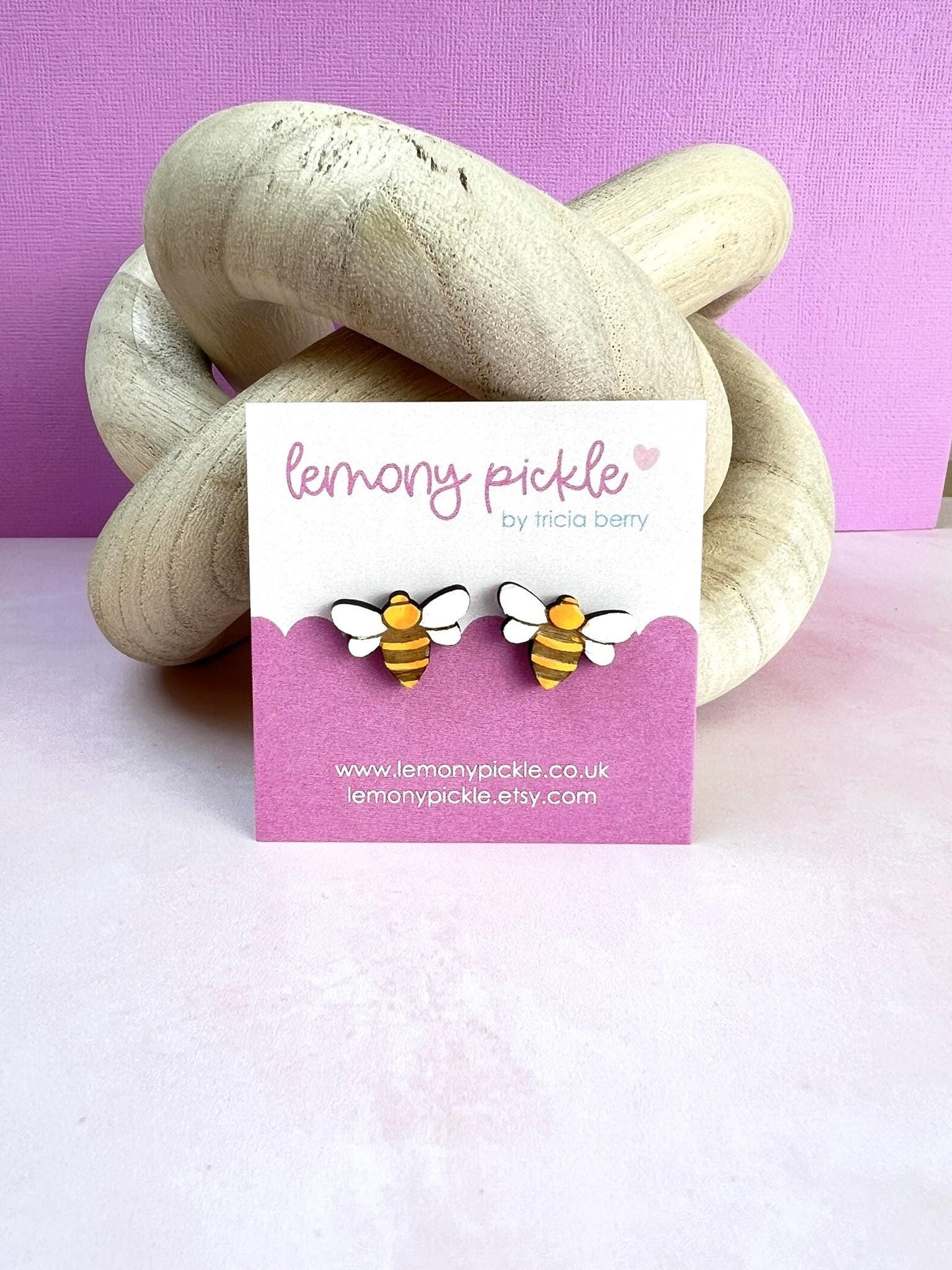 Cute Bee Earrings | Handpainted Wooden Studs