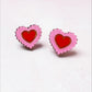 Pink and Red Scalloped Heart Earrings | Handpainted Wooden Studs