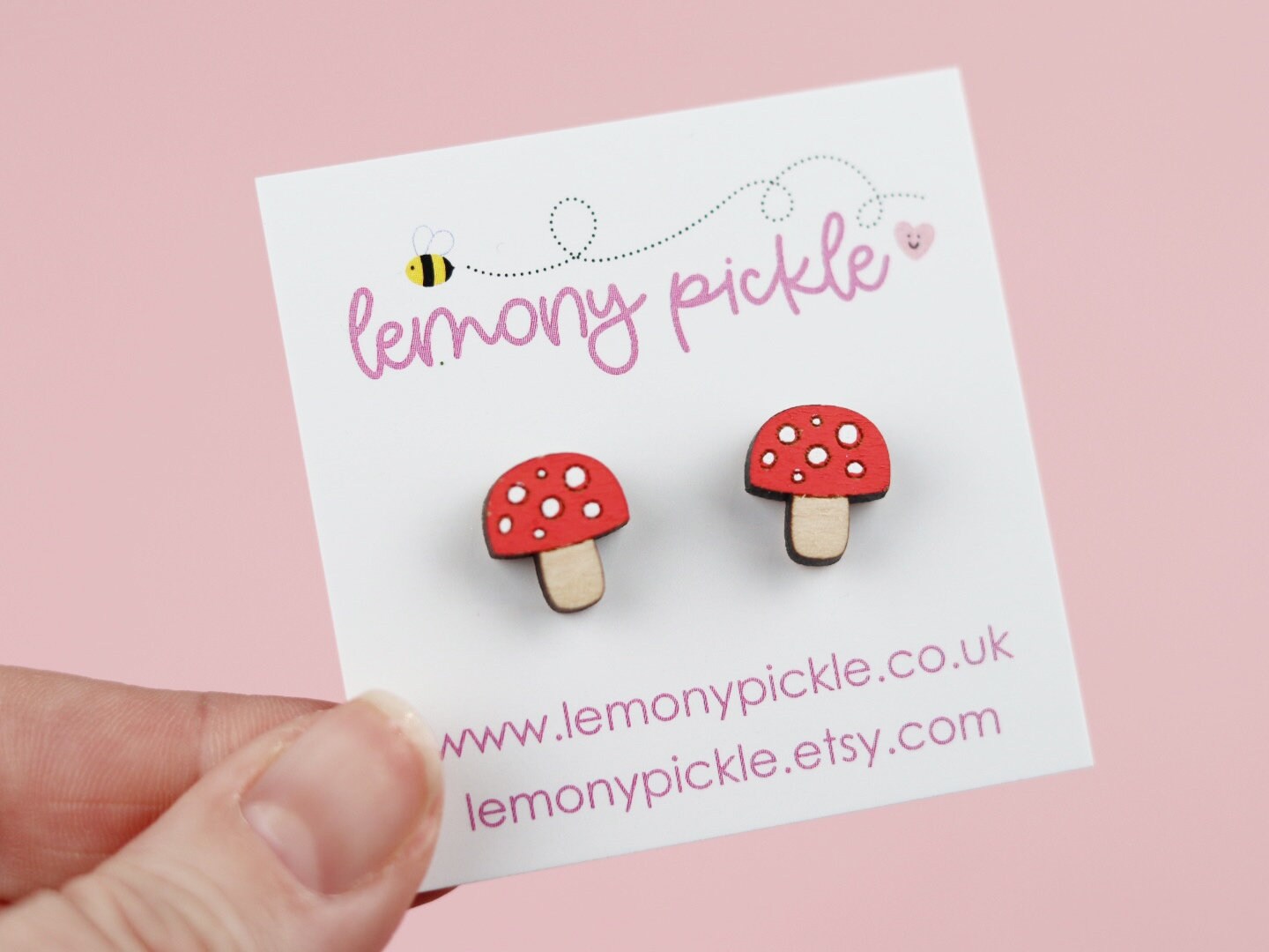Mushroom Earrings | Handpainted Wooden Studs