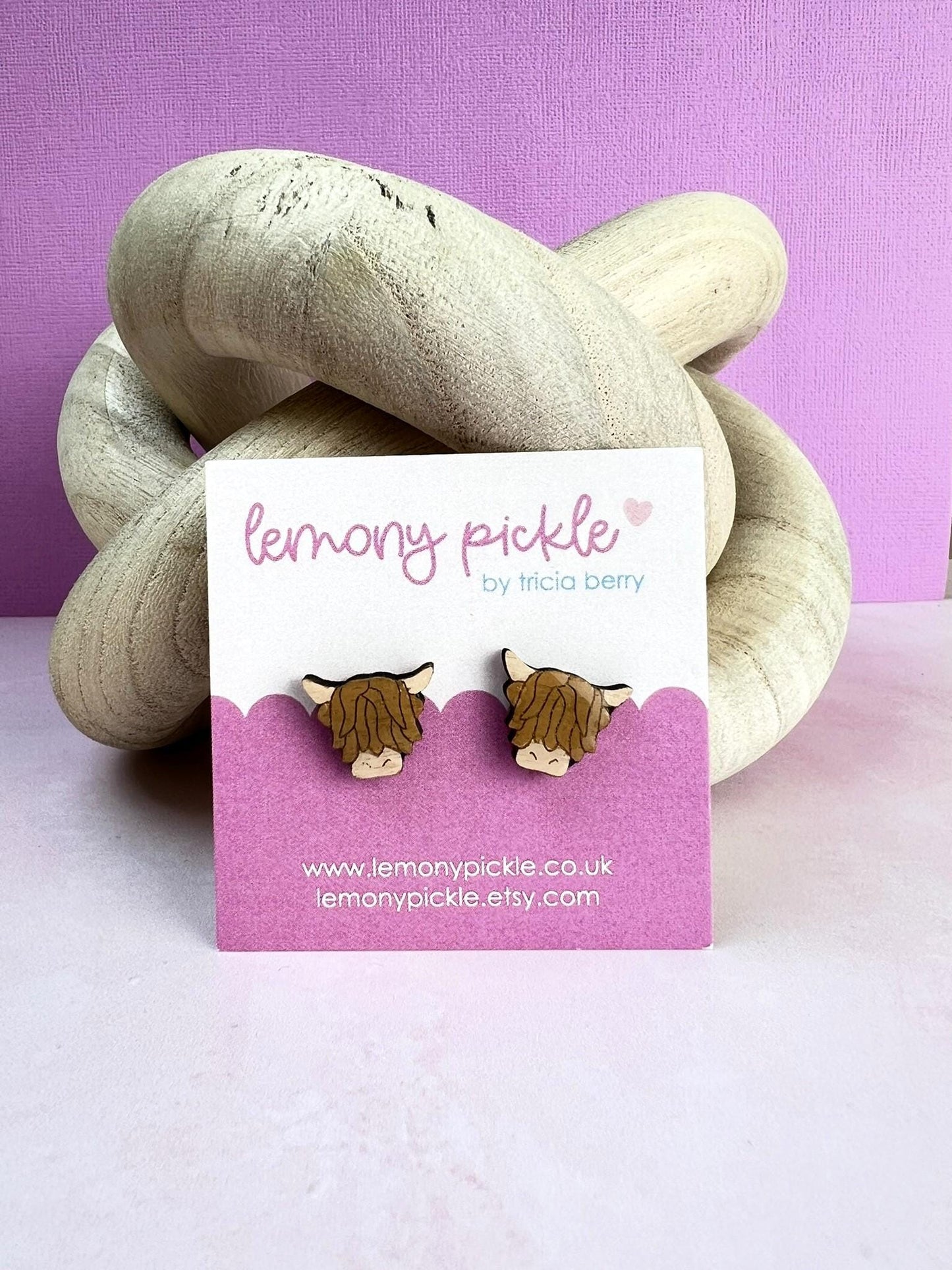 Highland Cow Earrings | Hand Painted Wooden Studs