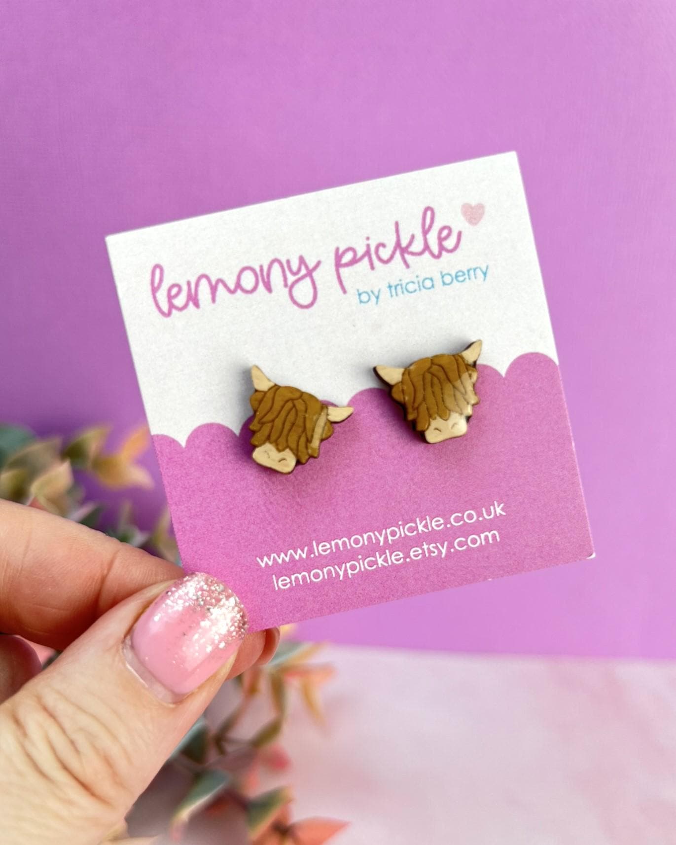 Highland Cow Earrings | Hand Painted Wooden Studs