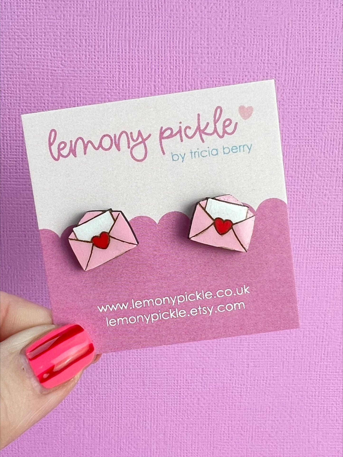 Love Letter Earrings | Handpainted Wooden Studs