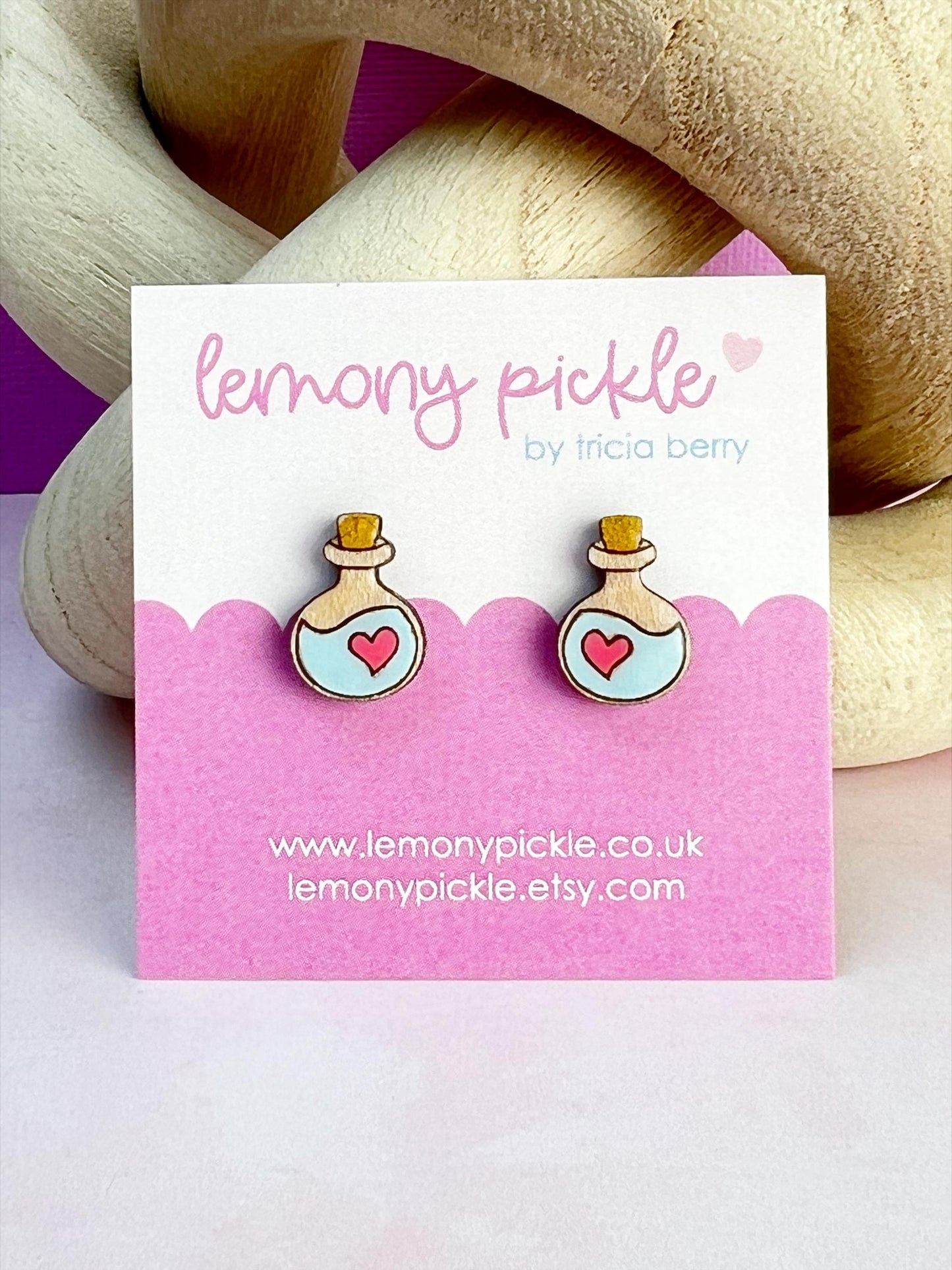 Love Potion Earrings | Handpainted Wooden Studs