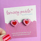 Pink and Red Scalloped Heart Earrings | Handpainted Wooden Studs