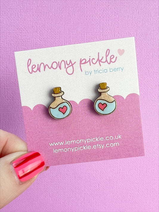 Love Potion Earrings | Handpainted Wooden Studs
