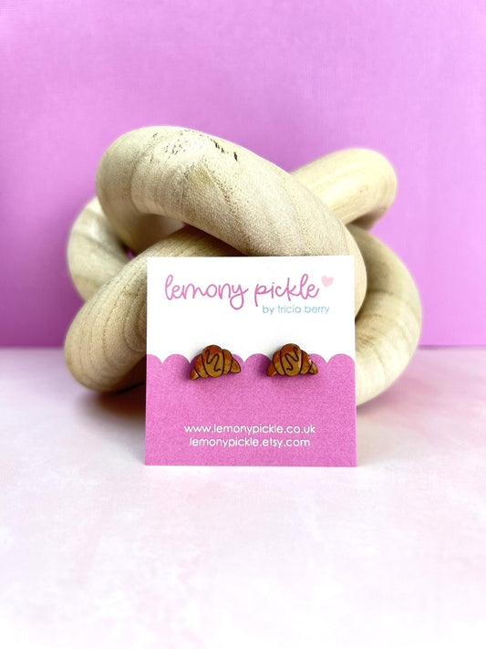 Croissant Earrings | Handpainted Wooden Studs
