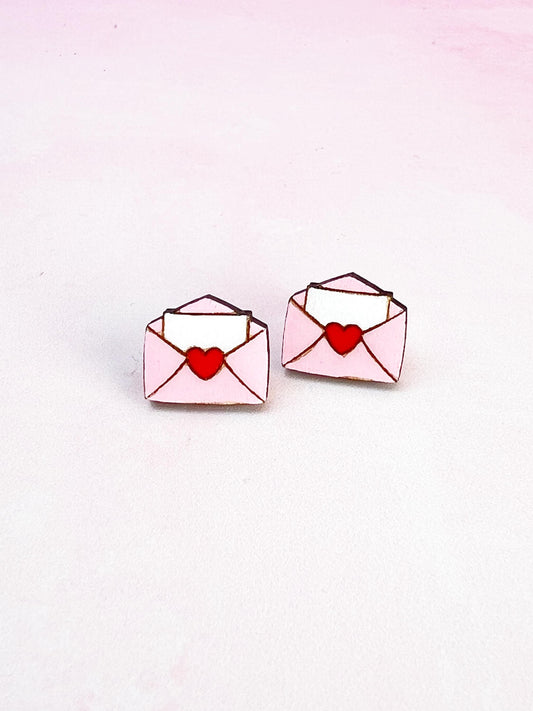 Love Letter Earrings | Handpainted Wooden Studs