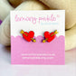 Heart Earrings with Arrows | Handpainted Wooden Studs