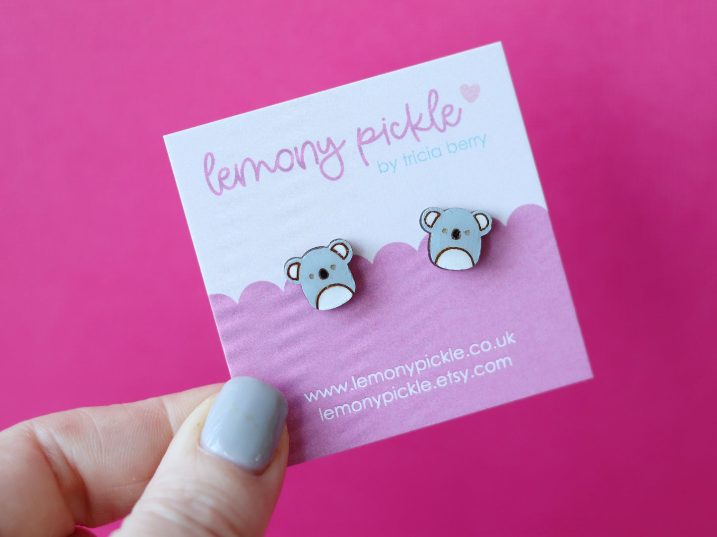 Cute Koala Earrings | Handpainted Wooden Studs