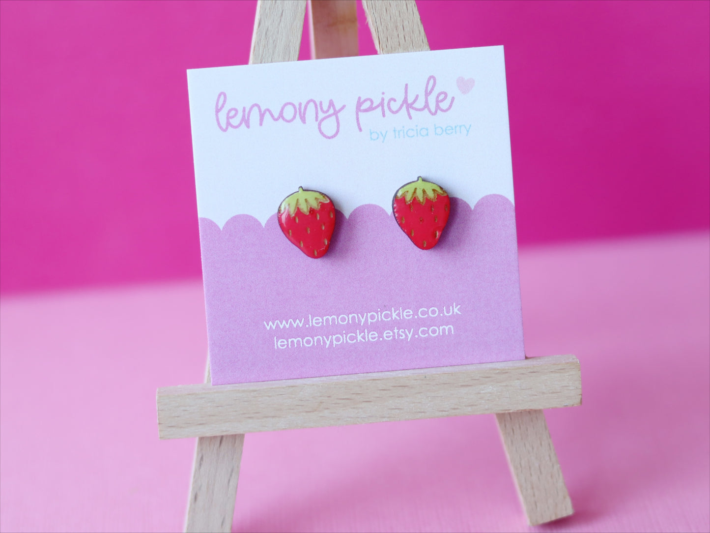 Strawberry Earrings | Hand Painted Wooden Studs