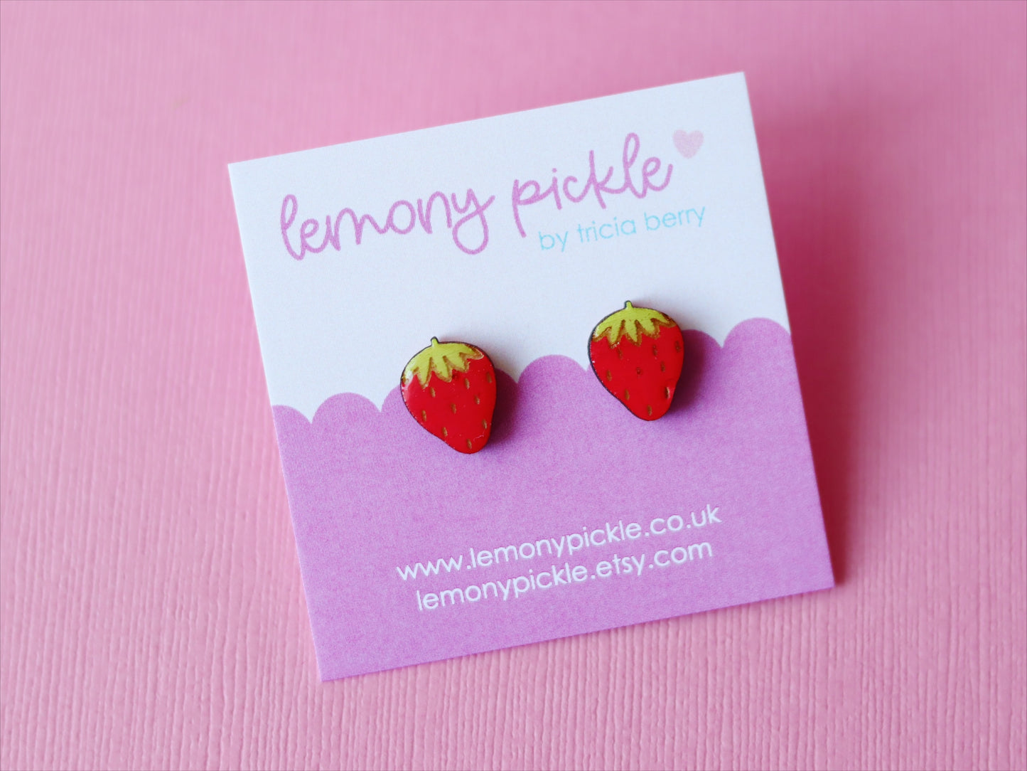 Strawberry Earrings | Hand Painted Wooden Studs
