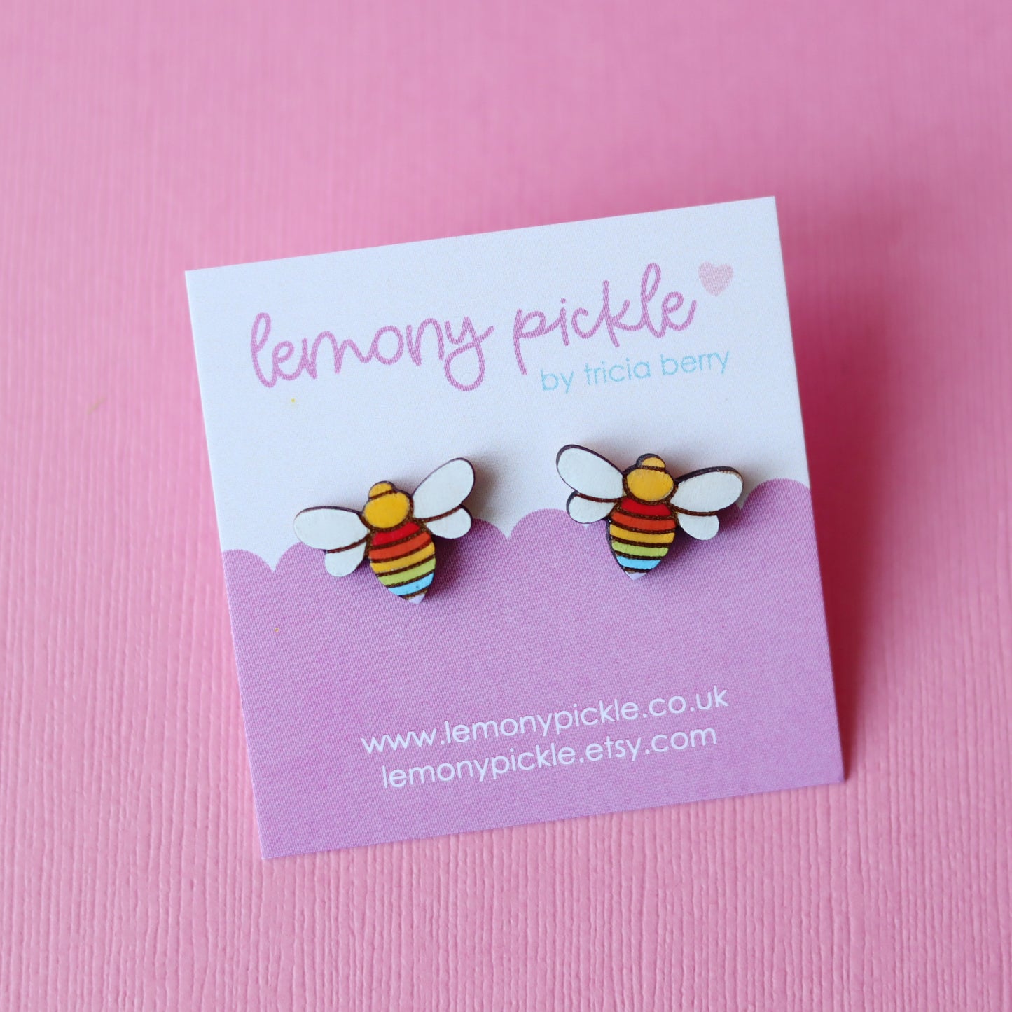 Rainbow Bee Earrings | Handpainted Wooden Studs