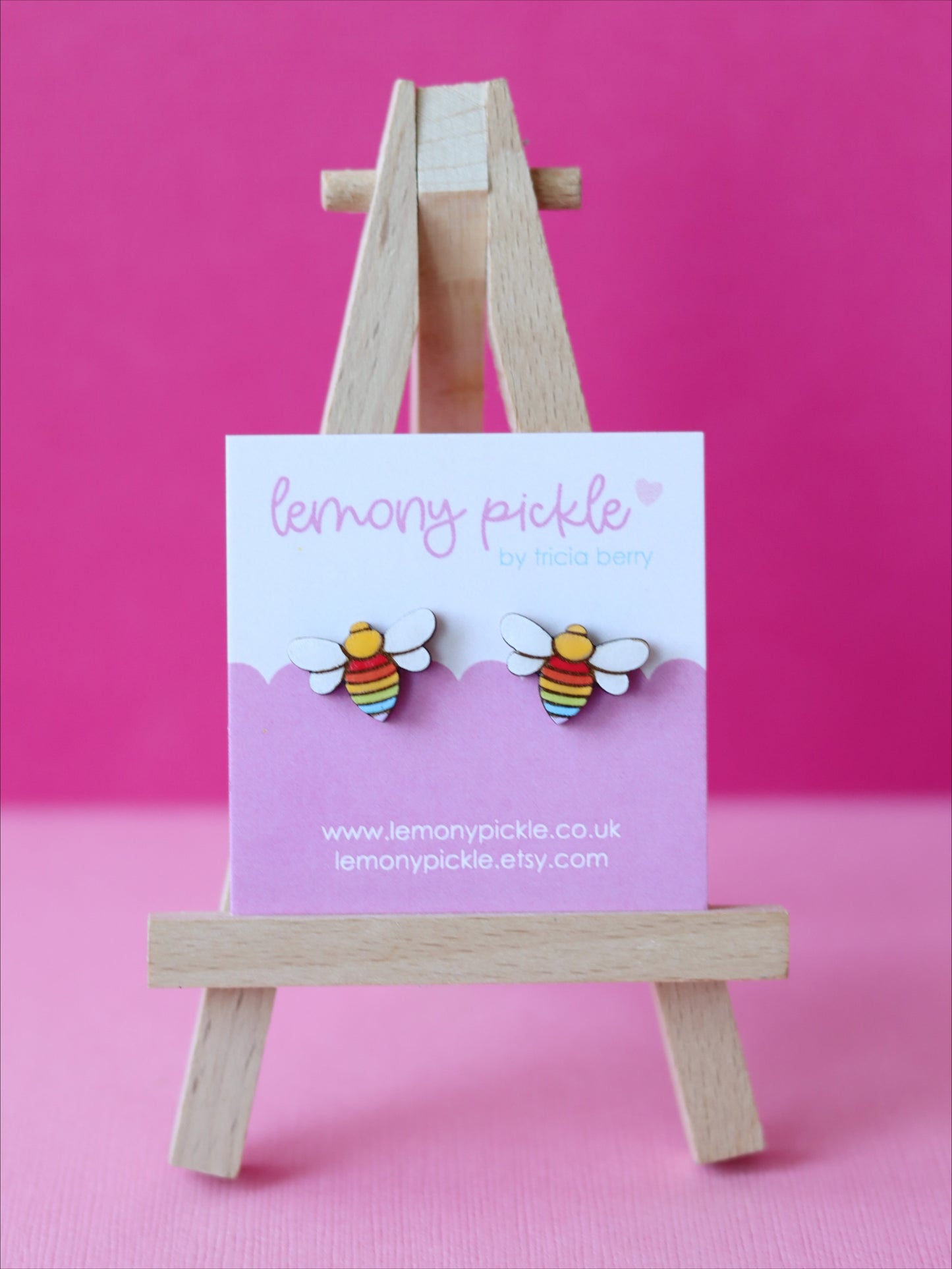 Rainbow Bee Earrings | Handpainted Wooden Studs