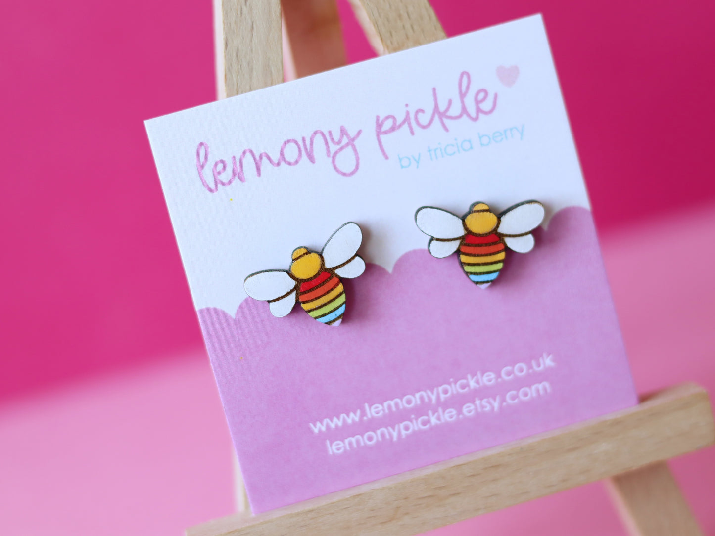 Rainbow Bee Earrings | Handpainted Wooden Studs