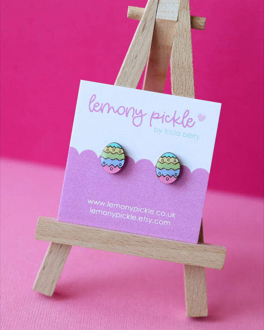 Easter Egg Earrings | Hand Painted Wooden Studs