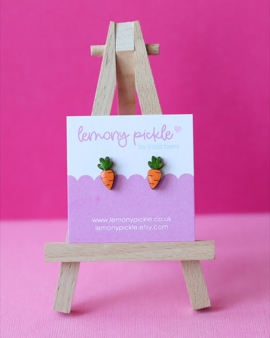 Carrot Earrings | Hand Painted Wooden Studs