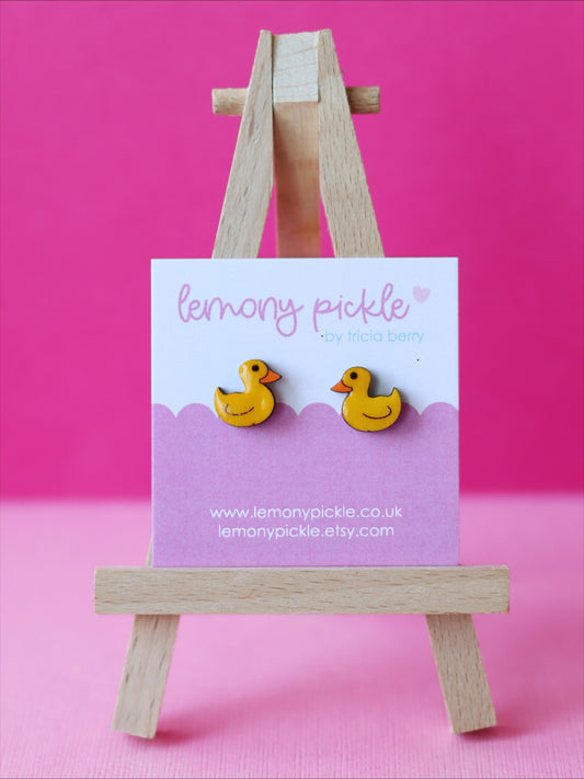 Rubber Duck Earrings | Hand Painted Wooden Studs
