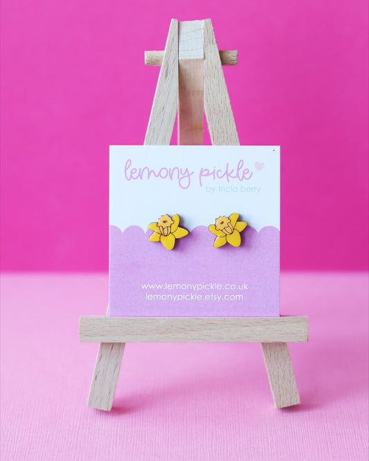 Daffodil Earrings | Hand Painted Wooden Studs