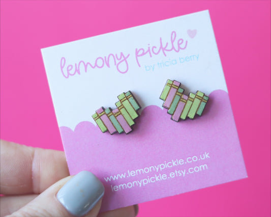 Book Lover Earrings | Hand Painted Wooden Studs