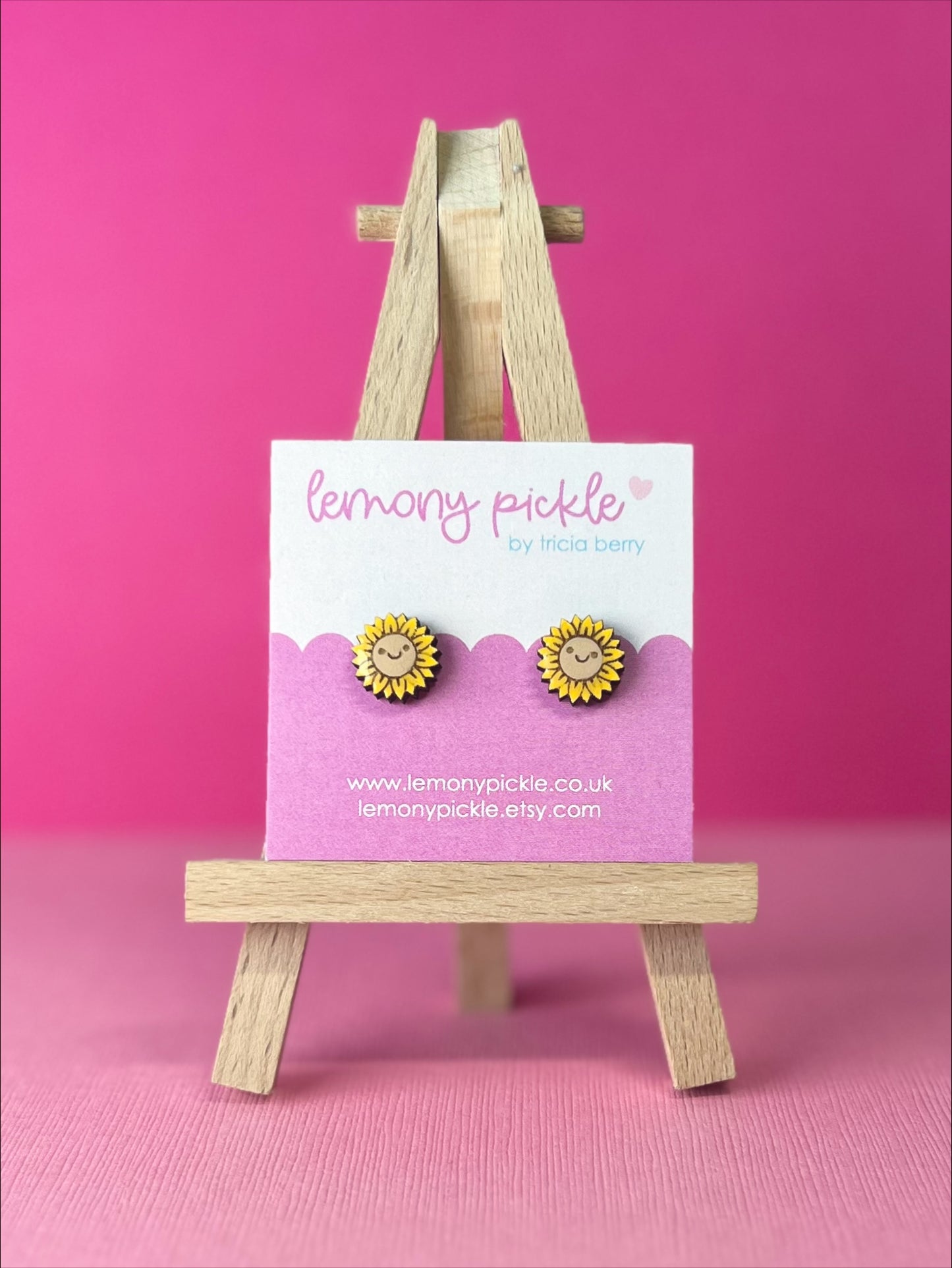 Happy Sunflower Earrings | Hand Painted Wooden Studs
