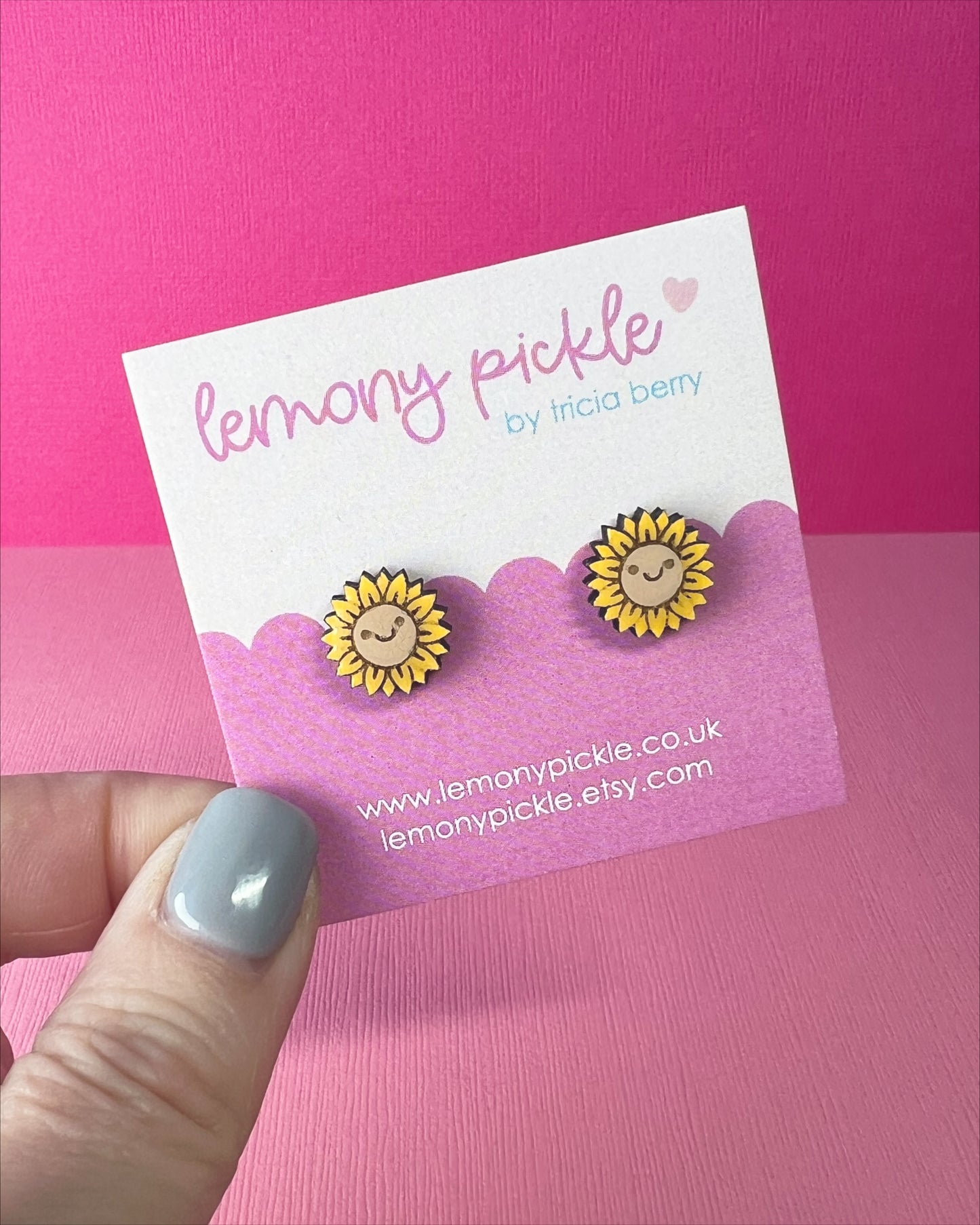 Happy Sunflower Earrings | Hand Painted Wooden Studs