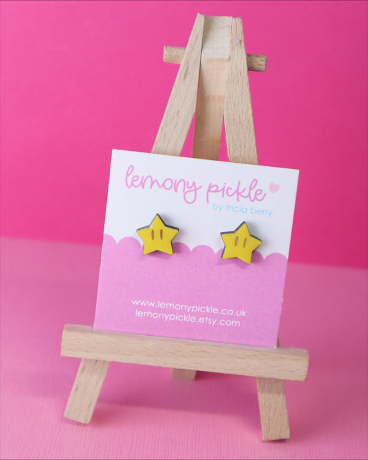 Power Up Stars Earrings | Hand Painted Wooden Studs