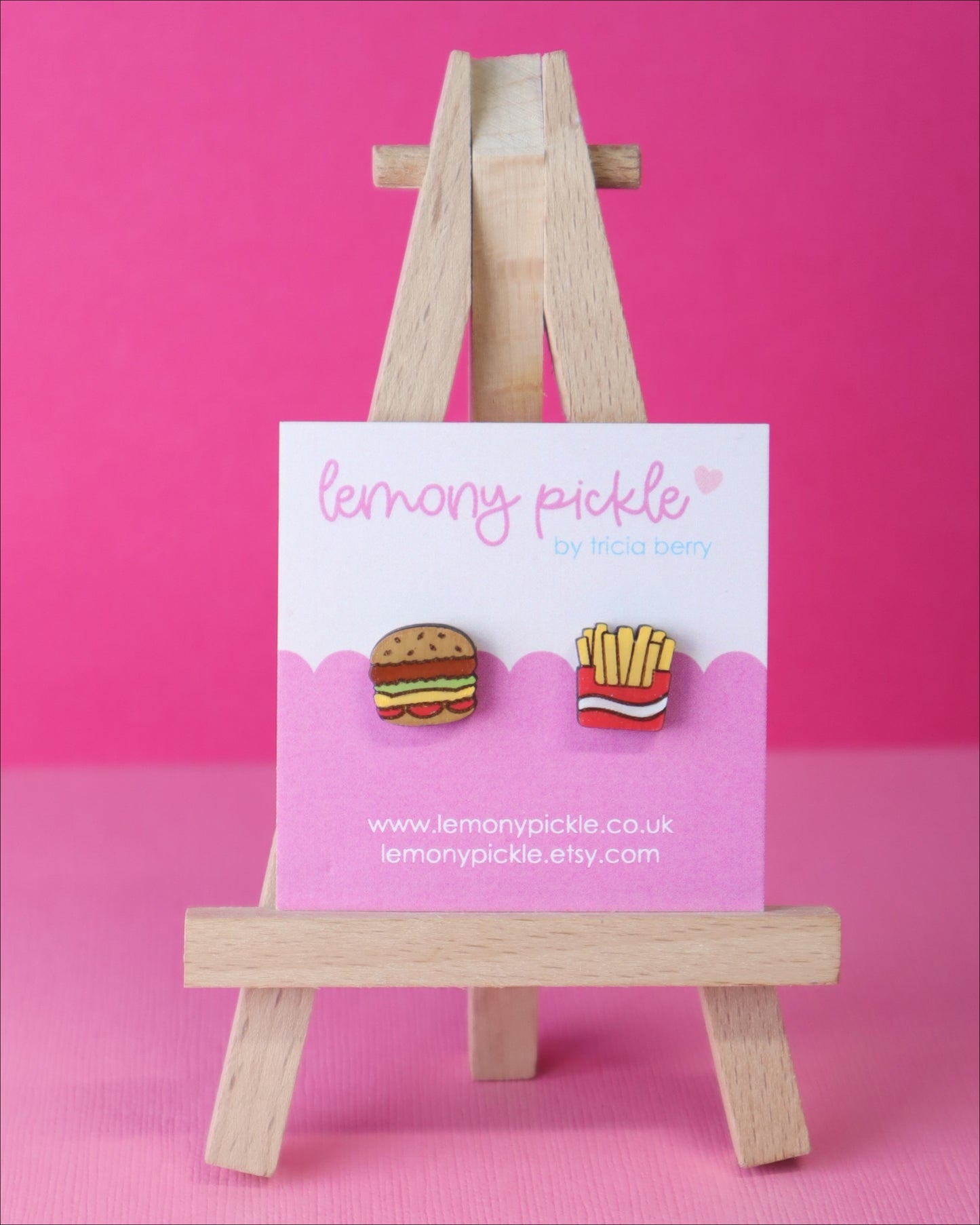 Burger and Fries Earrings | Hand Painted Wooden Studs