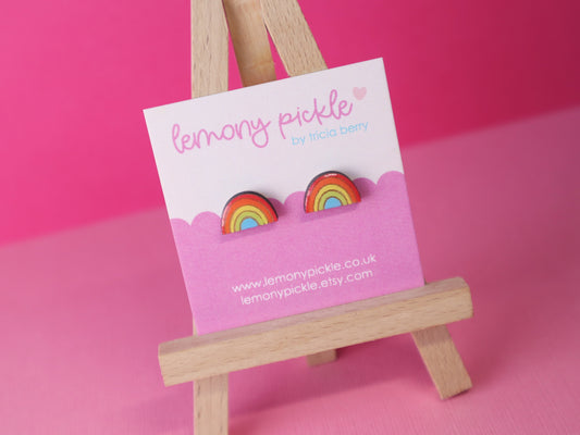 Rainbow Earrings | Hand Painted Wooden Studs