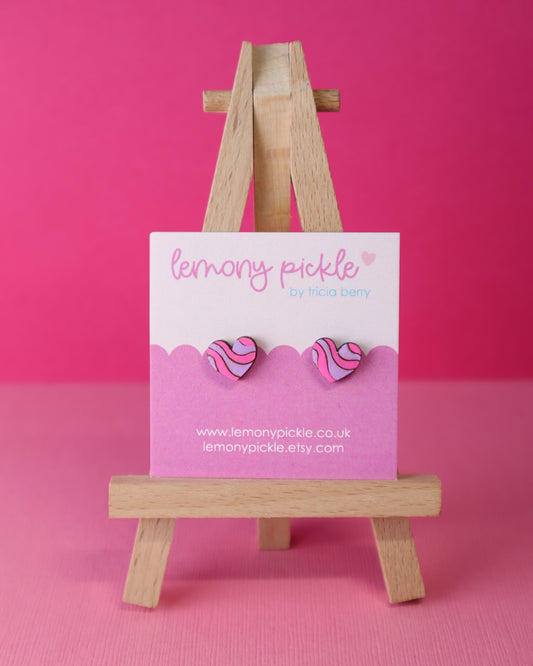 Groovy Heart Earrings | Hand Painted Wooden Studs
