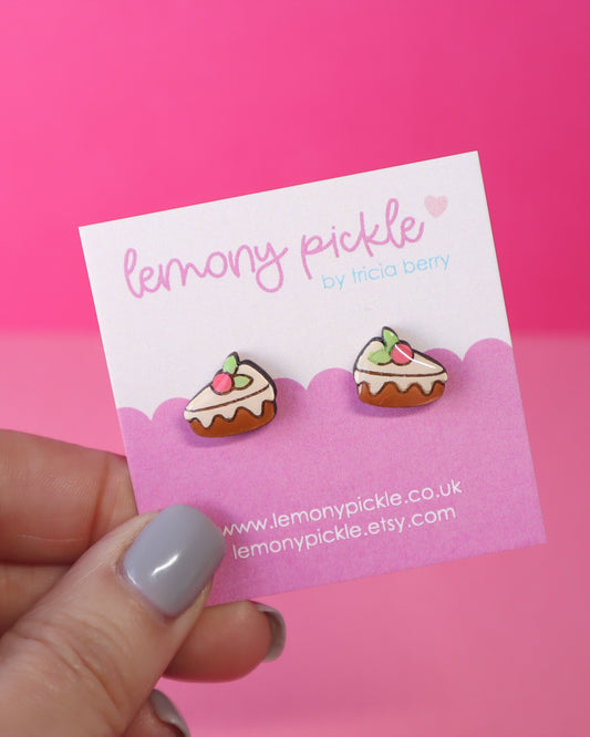 Cake Earrings | Hand Painted Wooden Studs