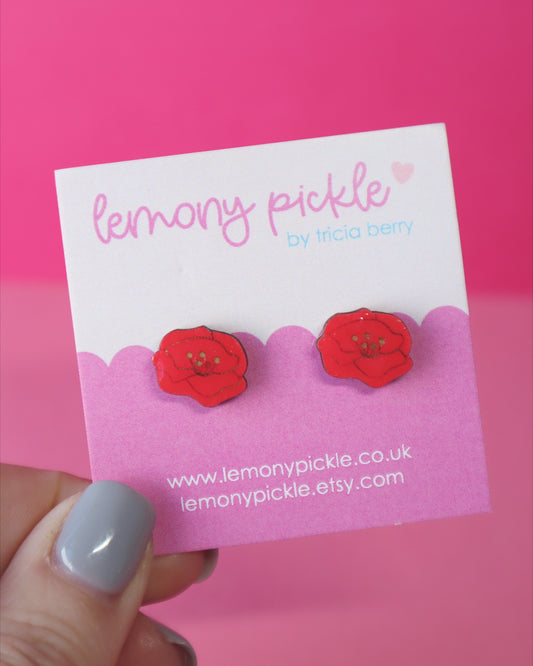 Poppy Earrings | Hand Painted Wooden Studs