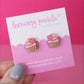 Pink Cupcake Earrings | Handpainted Wooden Studs