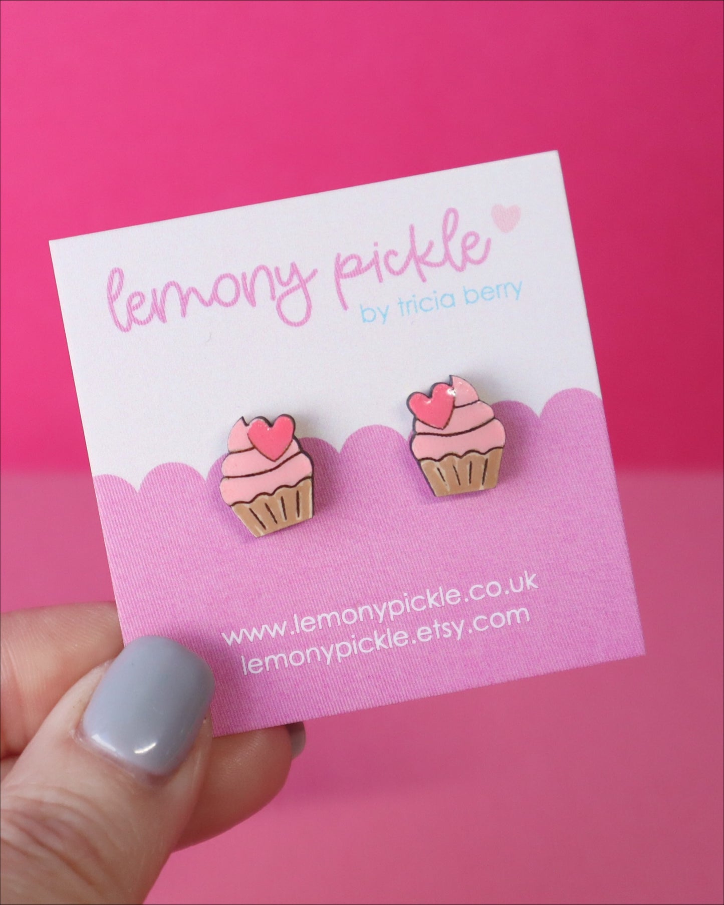 Pink Cupcake Earrings | Handpainted Wooden Studs