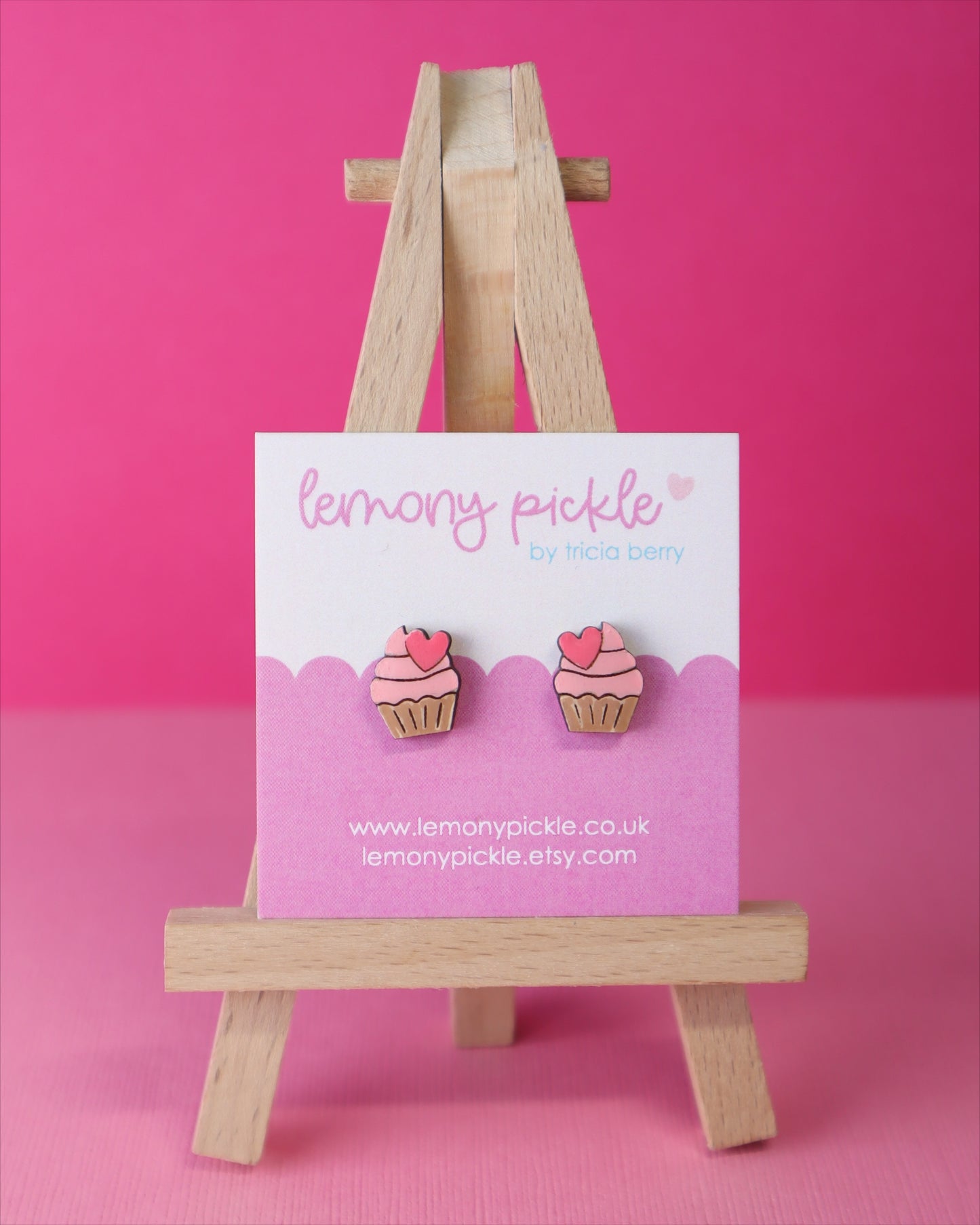 Pink Cupcake Earrings | Handpainted Wooden Studs