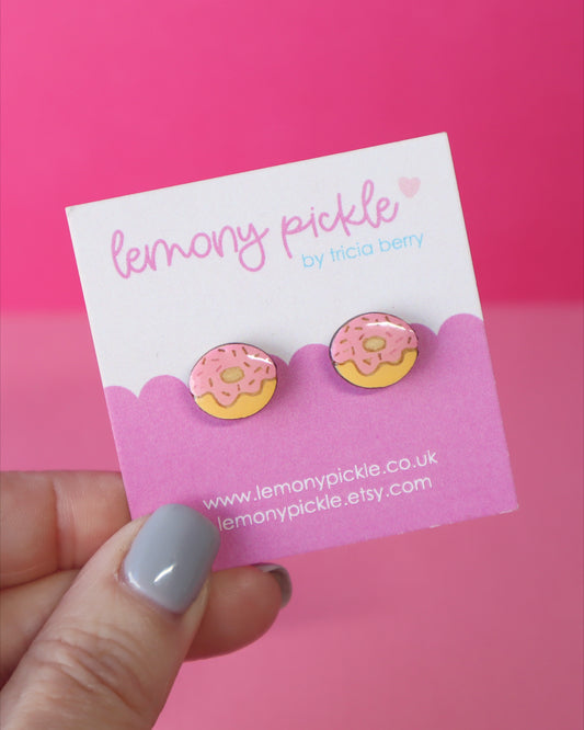 Donut Earrings | Hand Painted Wooden Studs
